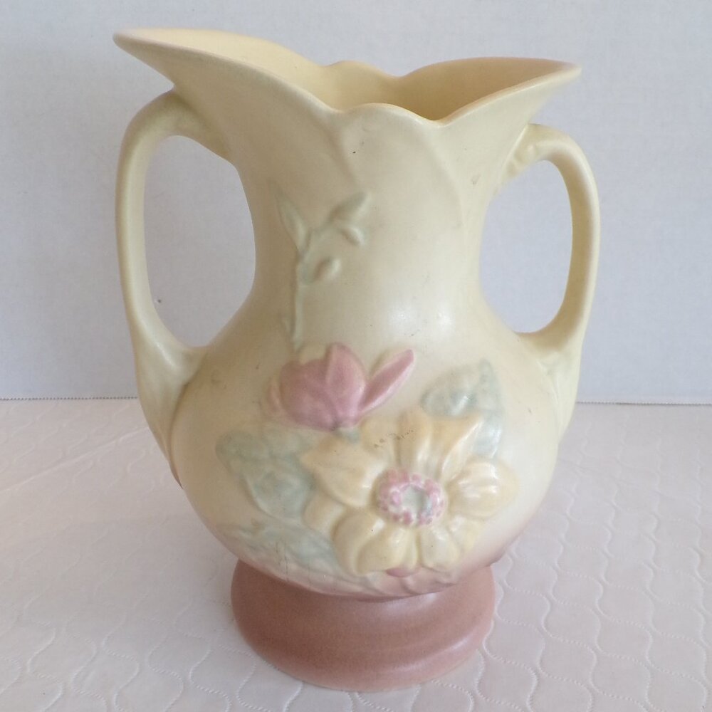 Vintage Hull Art Pottery Magnolia Vase 8 3/4" Tall Double Handled c.1940's
